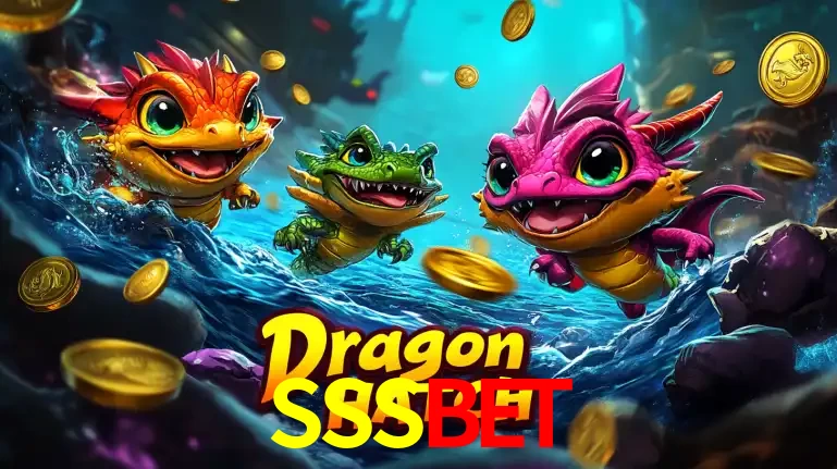 Arte promocional do jogo Dragon Hatch com três adoráveis dragões bebês nadando entre moedas de ouro, um dos slots mais divertidos para jogar no cassino SSSBET.